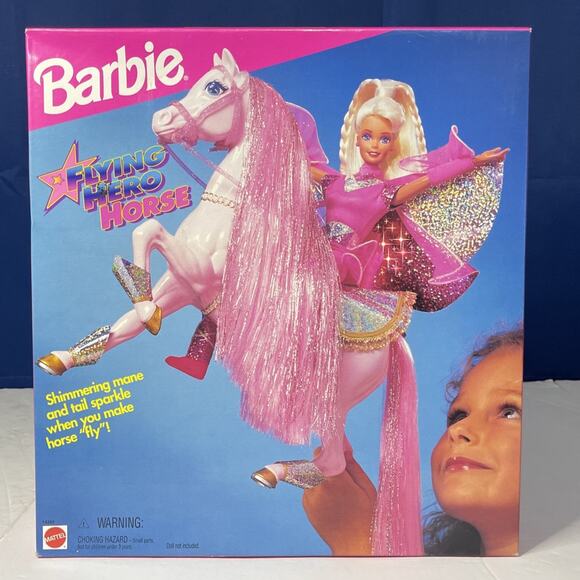 Vintage Barbie Flying Hero Horse 1995 Mattel #14265 Pink Mane Sparkle Wings NIB - Picture 1 of 7